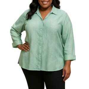 Scott Taylor Plus Size XL Top Button-Up Mint Green Textured Long Sleeve Collared